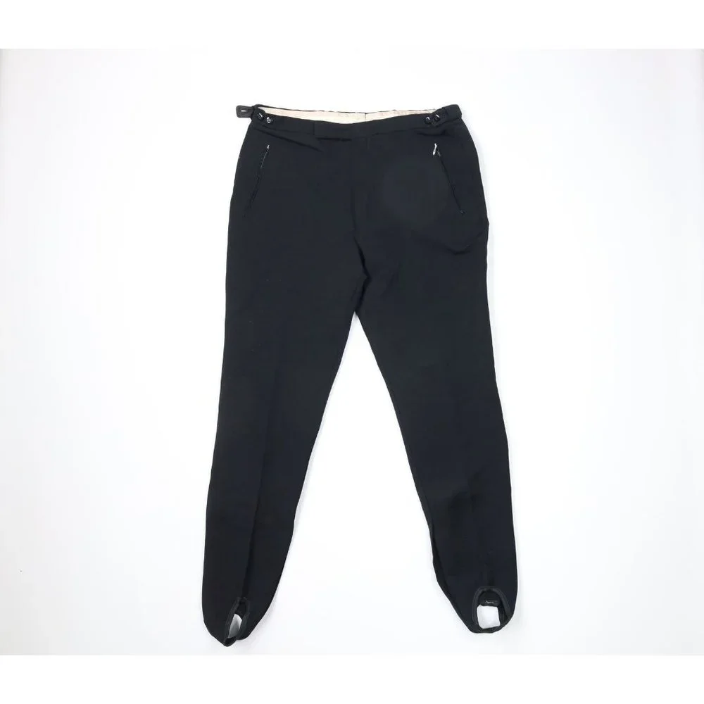 Vintage 40s Mens 34x32 Olympic Stretch Wool Stirrup Skiing Pants Black Italy - Picture 1 of 12
